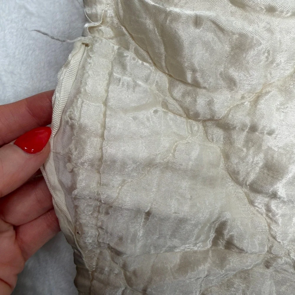 Vintage Satin 39x39 Baby Blanket Diamond Quilted Pale Yellow Cream 1950 1960